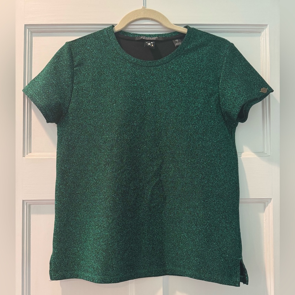 Scotch & Soda Maison Scotch Sparkly Green Short Sleeve Lurex Top